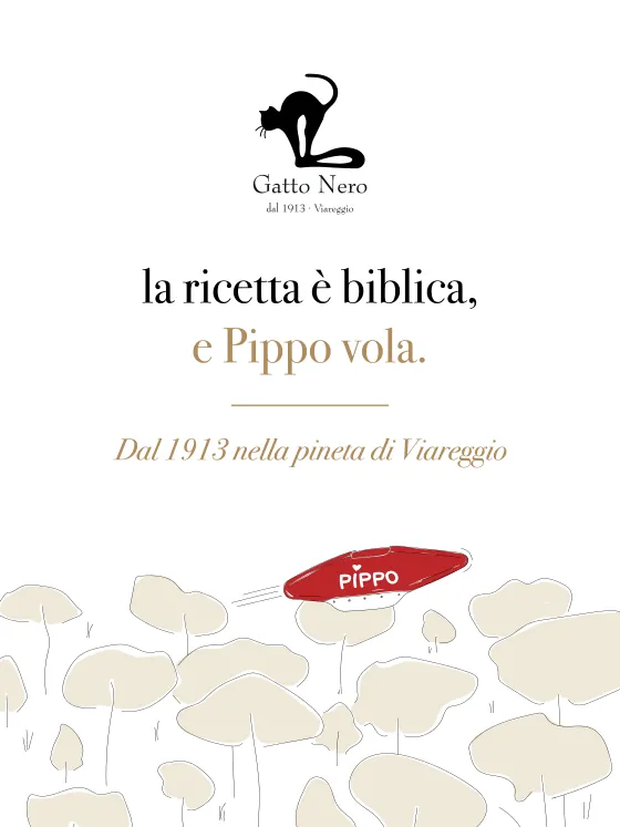 Menu page 1: cover with the black cat and Pippo above the pine forest